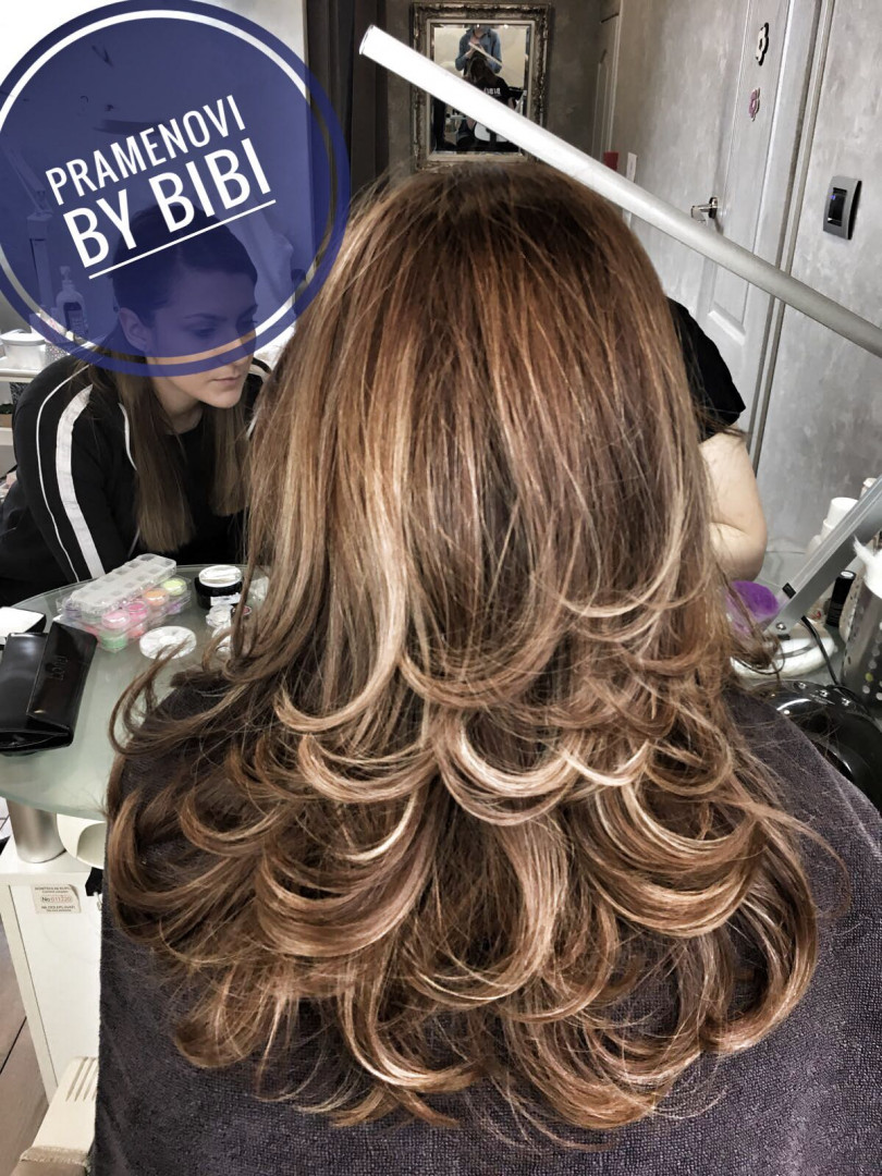 Bibi beauty centar #beograd Pramenovi Pramenovi na foliju u 1 / 2 boje / blanšem + preliv - kosa srednje dužine