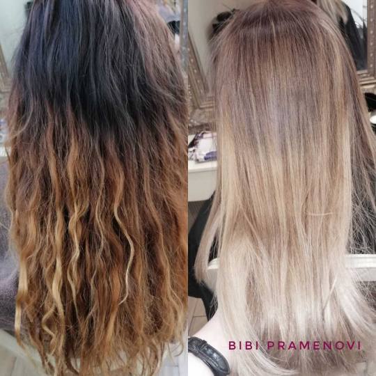 Bibi beauty centar #beograd Pramenovi Pramenovi na foliju u 1 / 2 boje / blanšem + olaplex+ preliv 