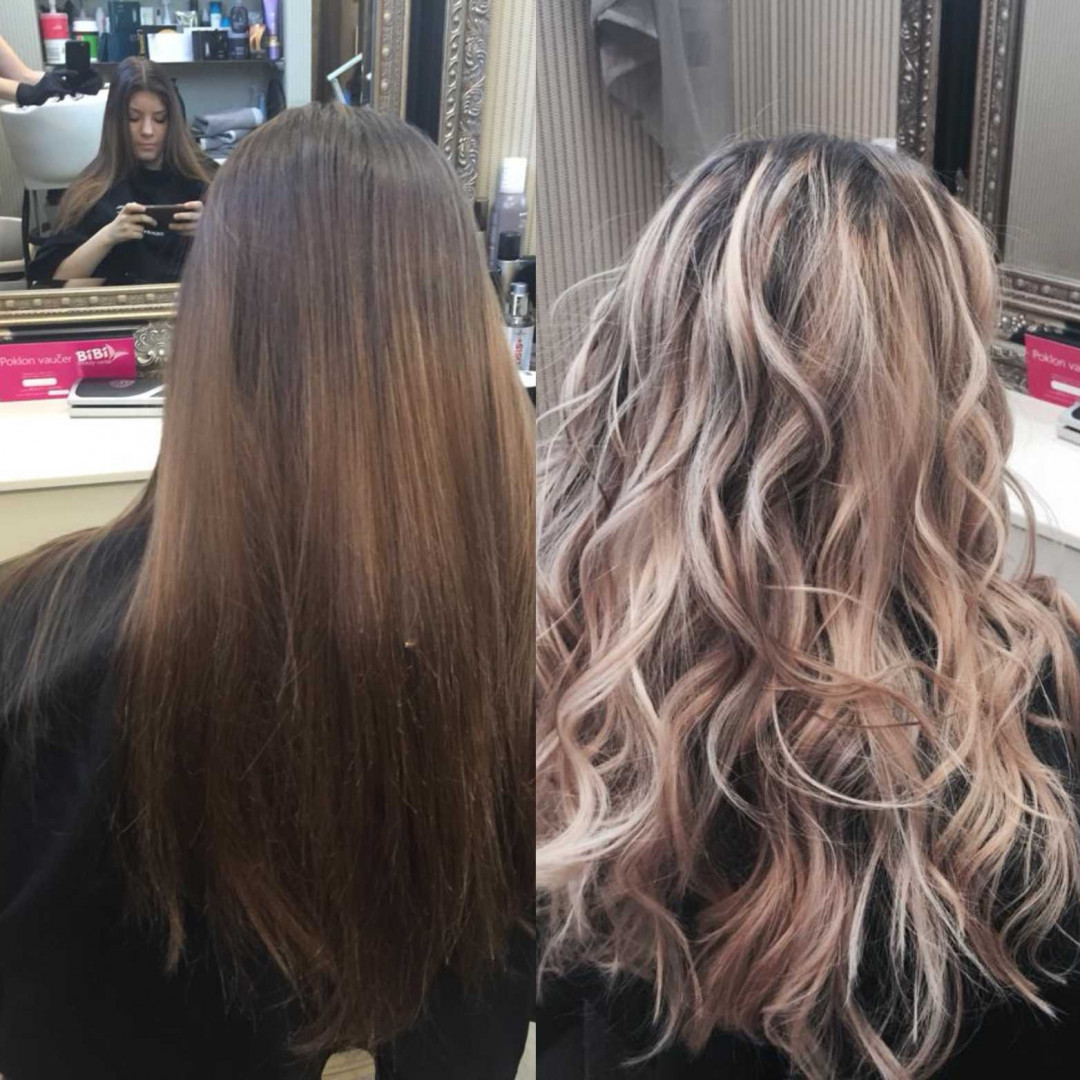 Bibi beauty centar #beograd Pramenovi Pramenovi na foliju u 1 / 2 boje / blanšem + olaplex+ preliv - duga kosa