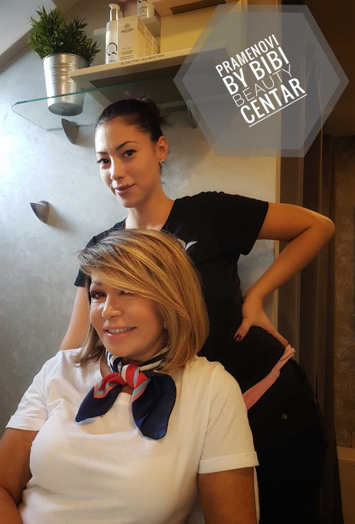 Bibi beauty centar #beograd Pramenovi Pramenovi na foliju u 1 / 2 boje / blanšem + preliv - kosa srednje dužine