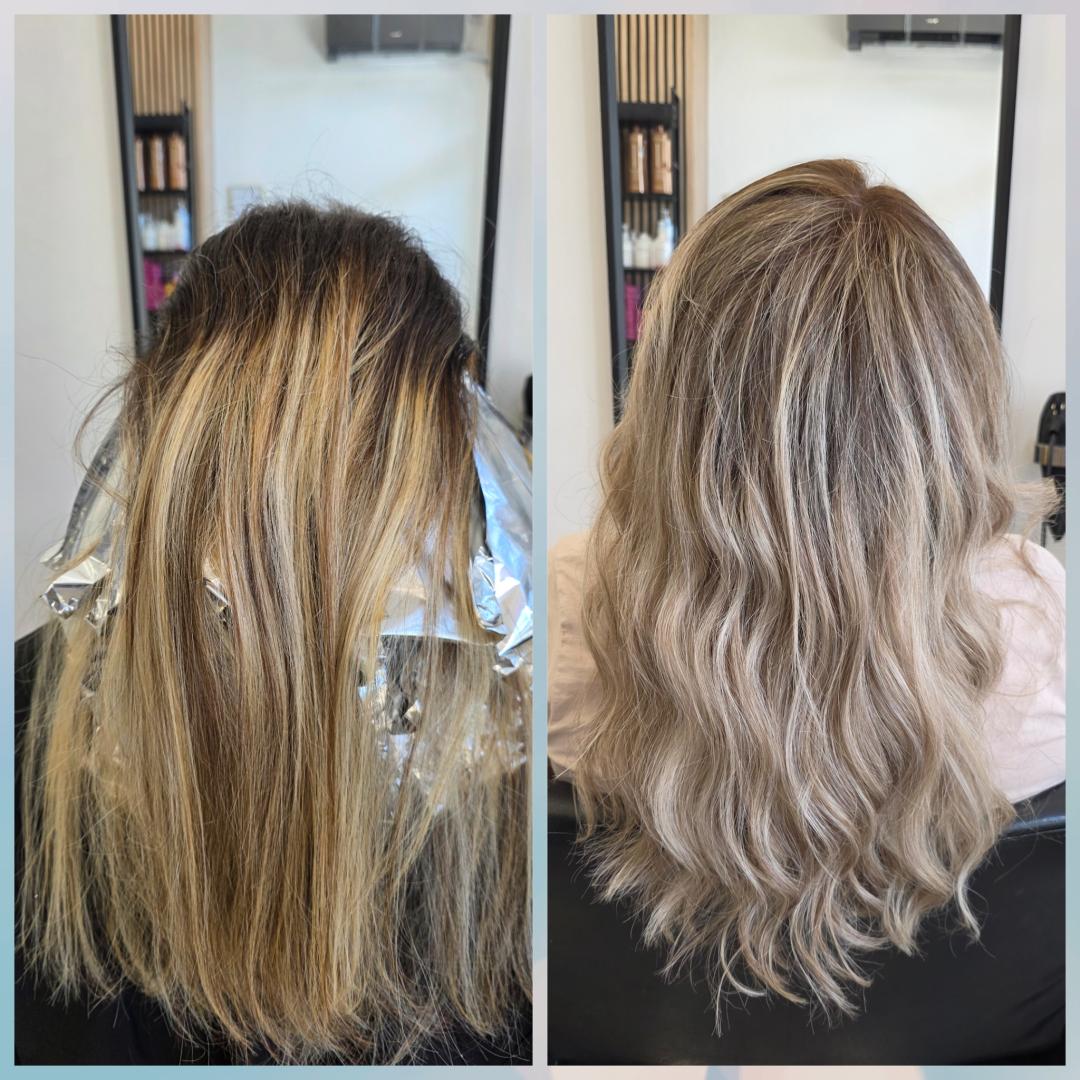 Nijansiranje kose + feniranje - kosa srednje dužine - Tesoro Capelli, Novi Sad Ombre, sombre, balayage Frizerski saloni Ombre, sombre, balayage, Novi Sad, Telep, Adice, Bistrica