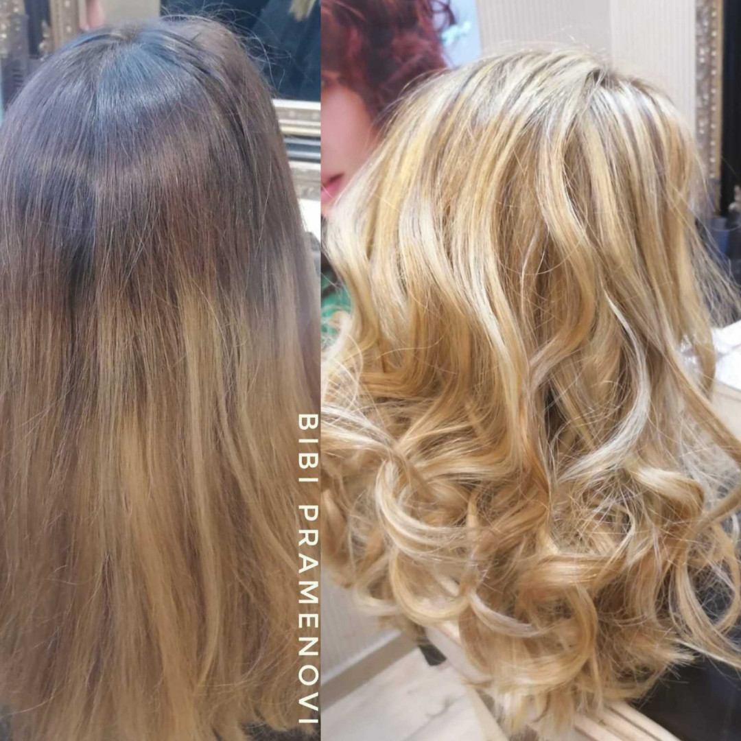 Bibi beauty centar #beograd Pramenovi Pramenovi na foliju u 1 / 2 boje / blanšem + olaplex+ preliv - duga kosa