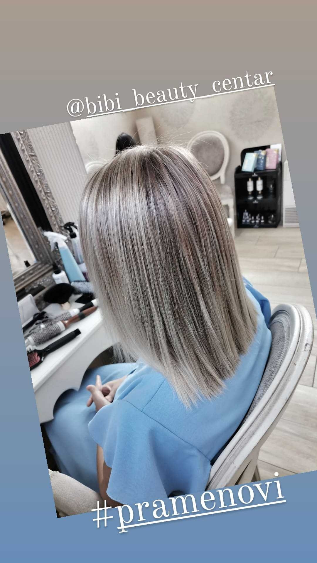 Bibi beauty centar #beograd Pramenovi Pramenovi na foliju u 1 / 2 boje / blanšem + preliv - kosa srednje dužine