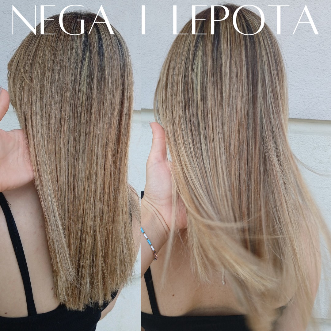 Nega i lepota NS 1 #novisad Pramenovi Balayage paket: pramenovi + preliv + šišanje + feniranje - do ramena / duga