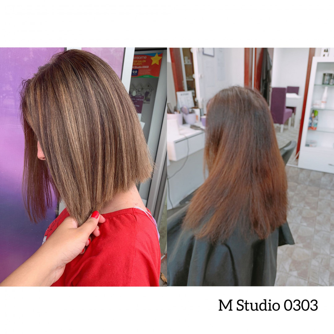 Pramenovi na foliju + preliv + feniranje na ravno / lokne - kosa srednje dužine - M Studio 0303, Novi Sad Pramenovi Frizerski saloni Pramenovi, Novi Sad, Sajmište, Detelinara, Banatić