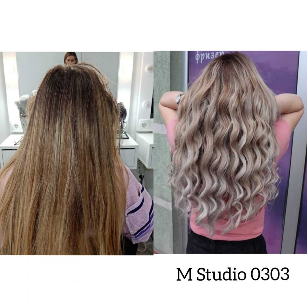 Pramenovi na foliju + preliv + feniranje na ravno / lokne - ekstra duga kosa - M Studio 0303, Novi Sad Pramenovi Frizerski saloni Pramenovi, Novi Sad, Sajmište, Detelinara, Banatić