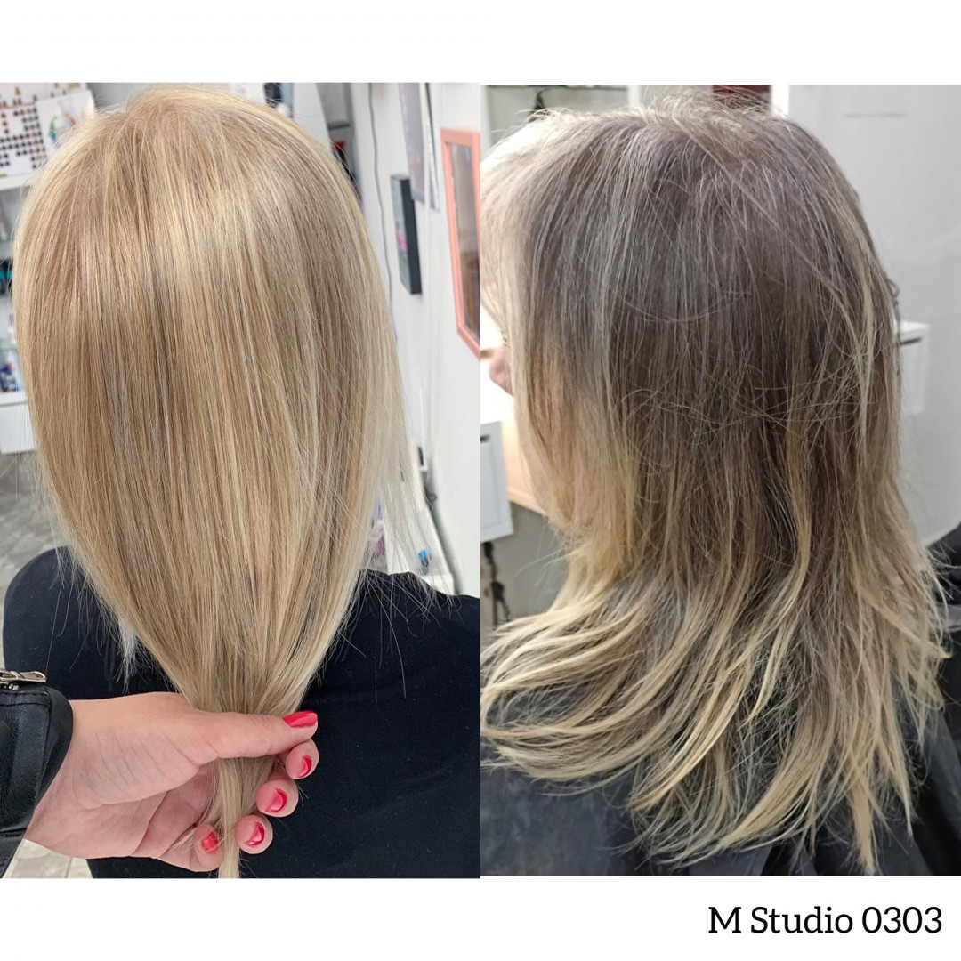 Pramenovi na foliju + preliv + feniranje na ravno / lokne - kosa srednje dužine - M Studio 0303, Novi Sad Pramenovi Frizerski saloni Pramenovi, Novi Sad, Sajmište, Detelinara, Banatić