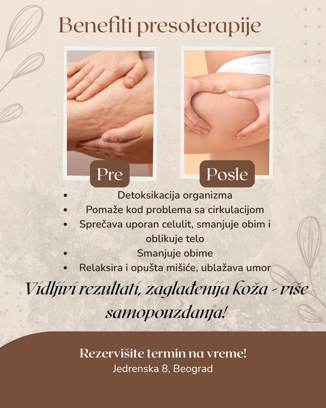 Presoterapija - 45 minuta - Ljiljana Radenković Hair studio, Beograd Radiotalasni i ultrazvučni tretmani Telo Radiotalasni i ultrazvučni tretmani, Beograd, Vukov spomenik, Đeram