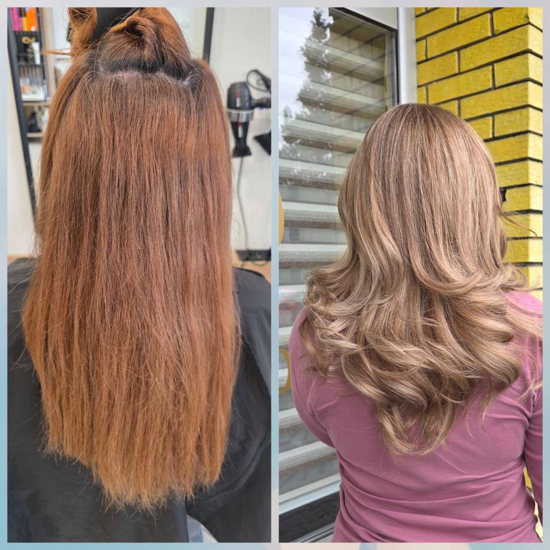 Nijansiranje kose + feniranje - kosa srednje dužine - Tesoro Capelli, Novi Sad Ombre, sombre, balayage Frizerski saloni Ombre, sombre, balayage, Novi Sad, Telep, Adice, Bistrica