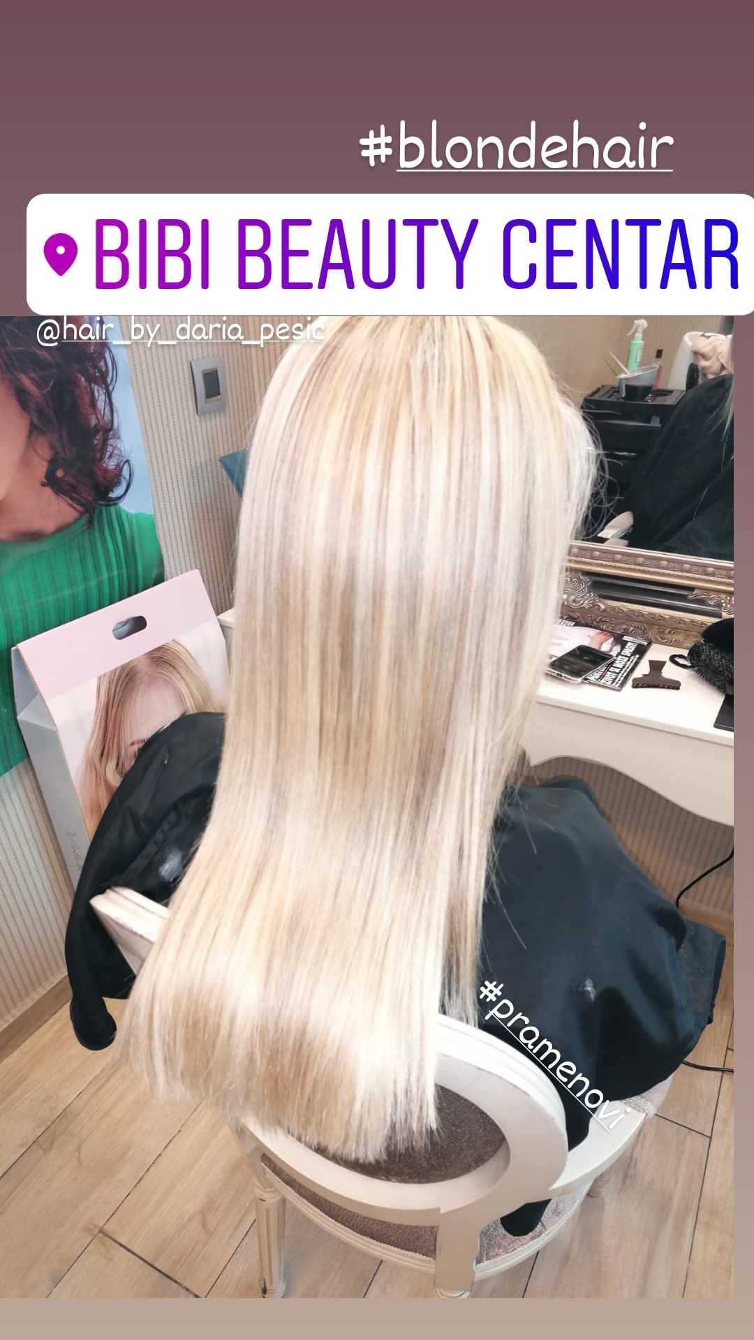 Bibi beauty centar #beograd Pramenovi Pramenovi na foliju u 1 / 2 boje / blanšem + preliv - kosa srednje dužine