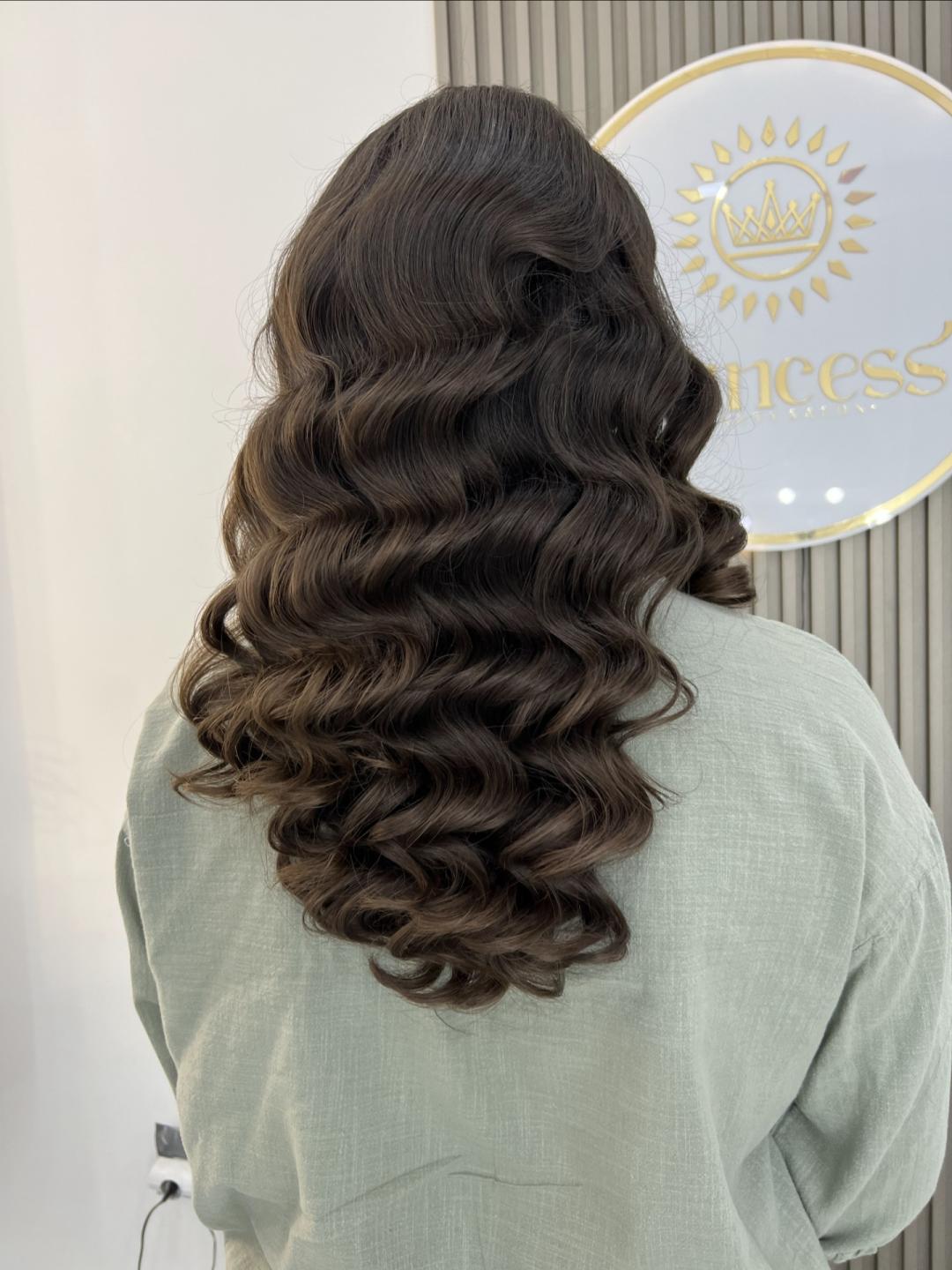 Svečana frizura talasi - kosa srednje dužine - Princess beauty, Niš Pletenice, kike, punđe Frizerski saloni Pletenice, kike, punđe, Niš, Palilula