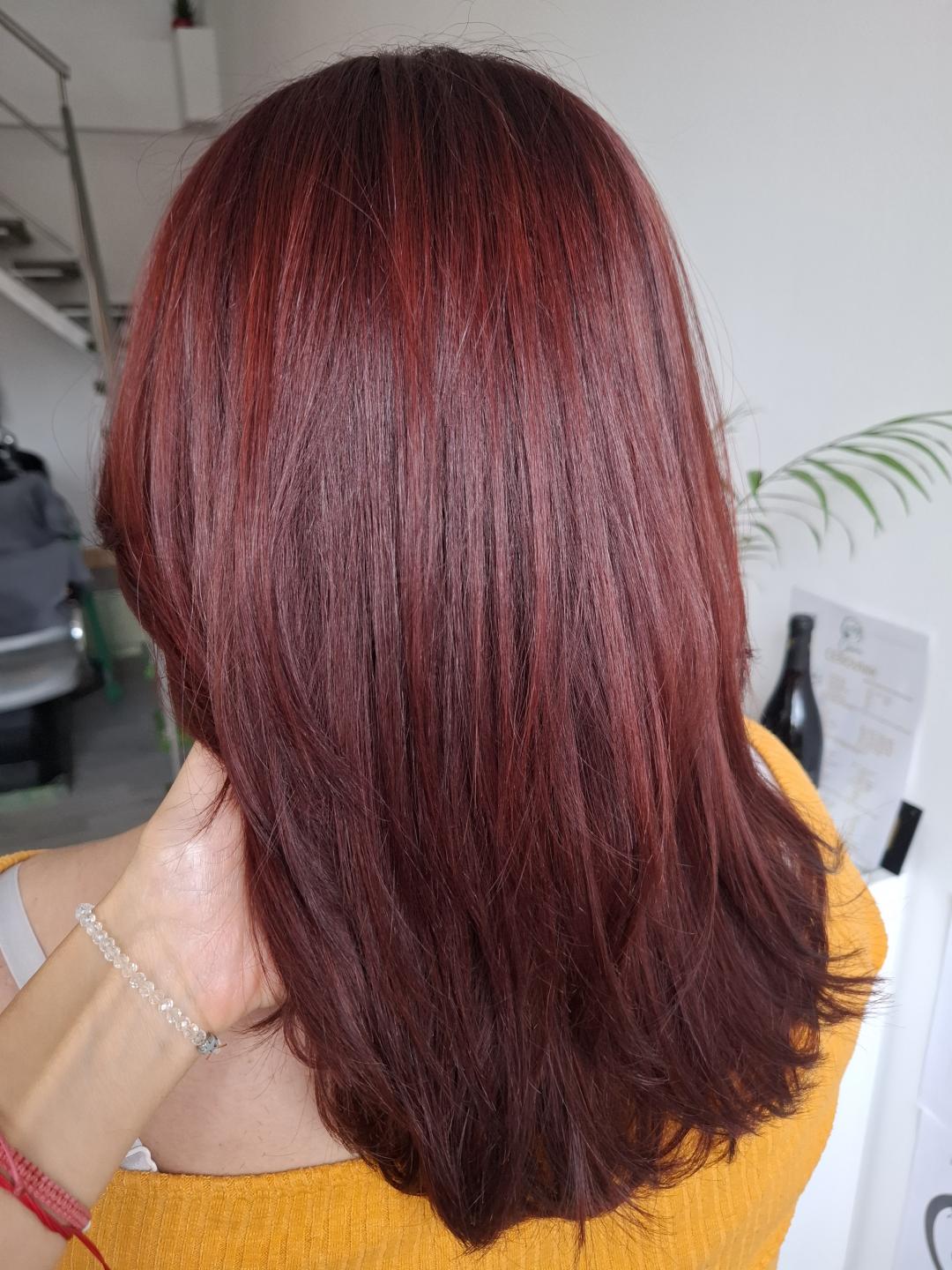 Farbanje cele duzine kosa srednje duzine (do lopatica) - Lucky Charm, Novi Sad Farbanje kose Frizerski saloni Farbanje kose, Novi Sad, Sajmište, Detelinara, Banatić