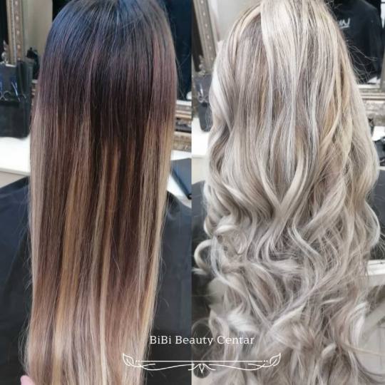 Bibi beauty centar #beograd Pramenovi Pramenovi na foliju u 1 / 2 boje / blanšem + olaplex+ preliv 