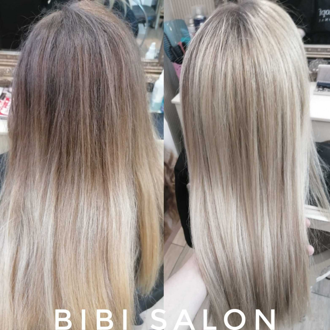 Bibi beauty centar #beograd Pramenovi Pramenovi na foliju u 1 / 2 boje / blanšem + olaplex+ preliv - duga kosa