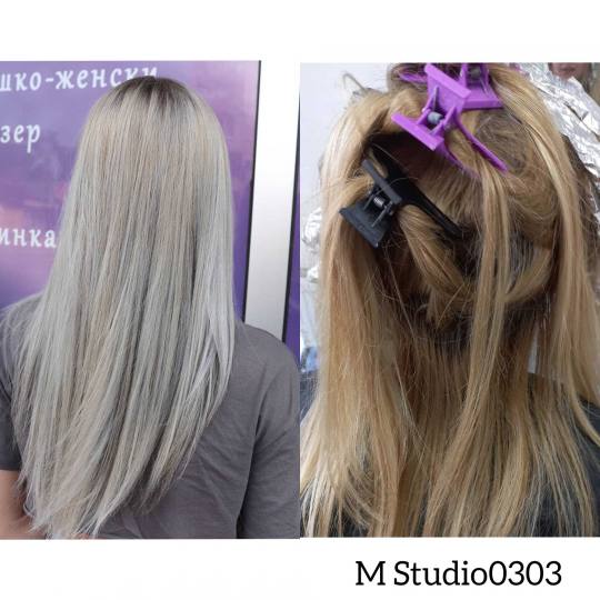 M Studio 0303 #novisad Pramenovi Pramenovi na foliju + preliv + feniranje na ravno / lokne - duga ko