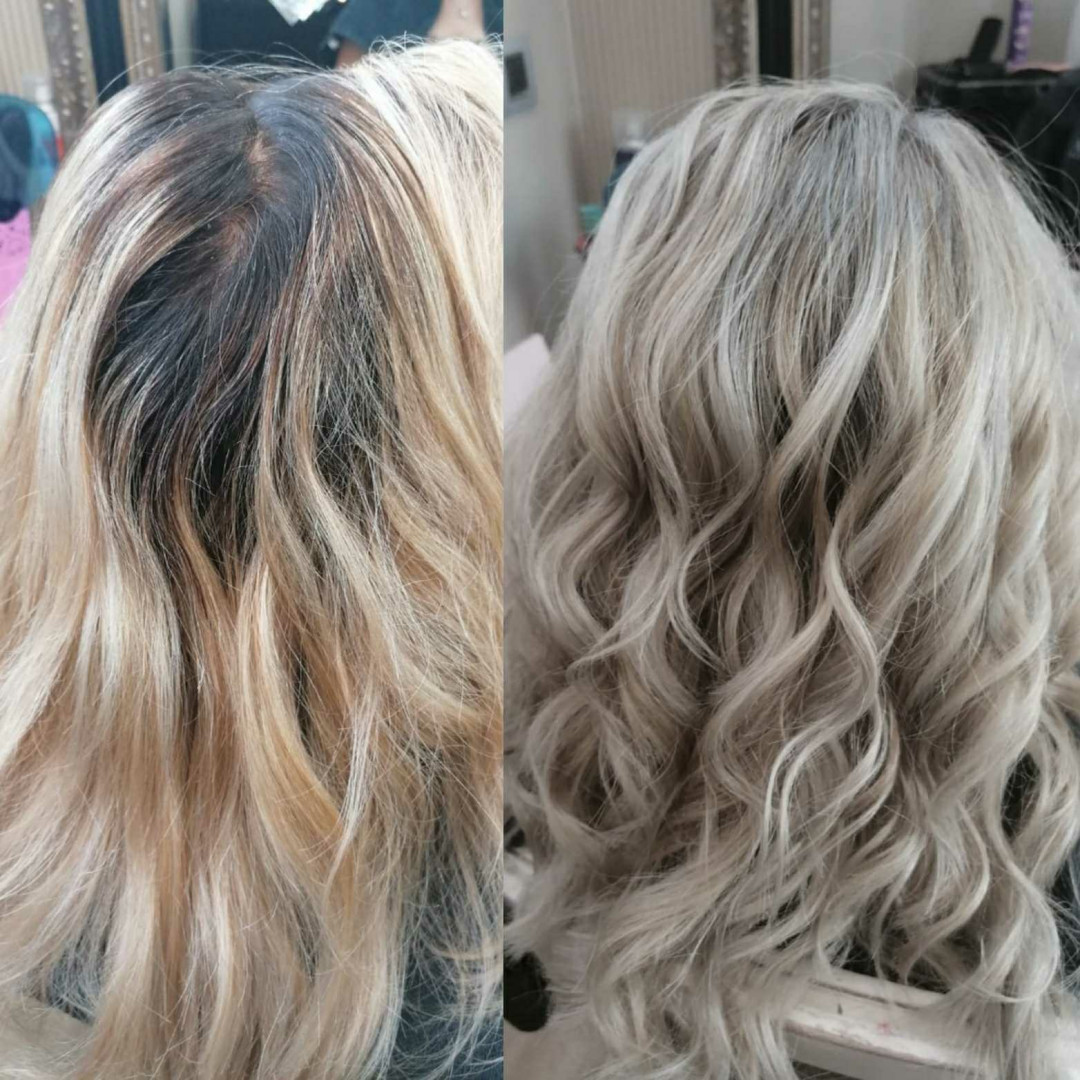 Bibi beauty centar #beograd Pramenovi Pramenovi na foliju u 1 / 2 boje / blanšem + preliv - kosa srednje dužine