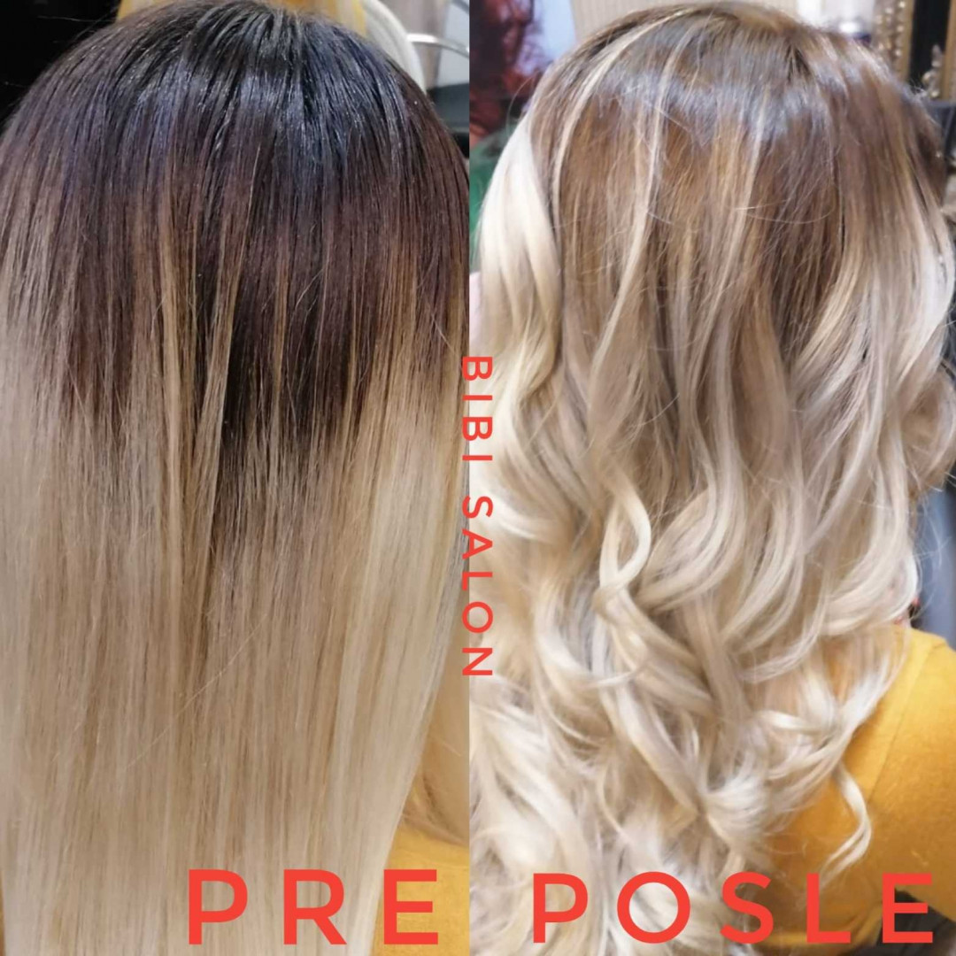 Bibi beauty centar #beograd Pramenovi Pramenovi na foliju u 1 / 2 boje / blanšem + preliv - kosa srednje dužine