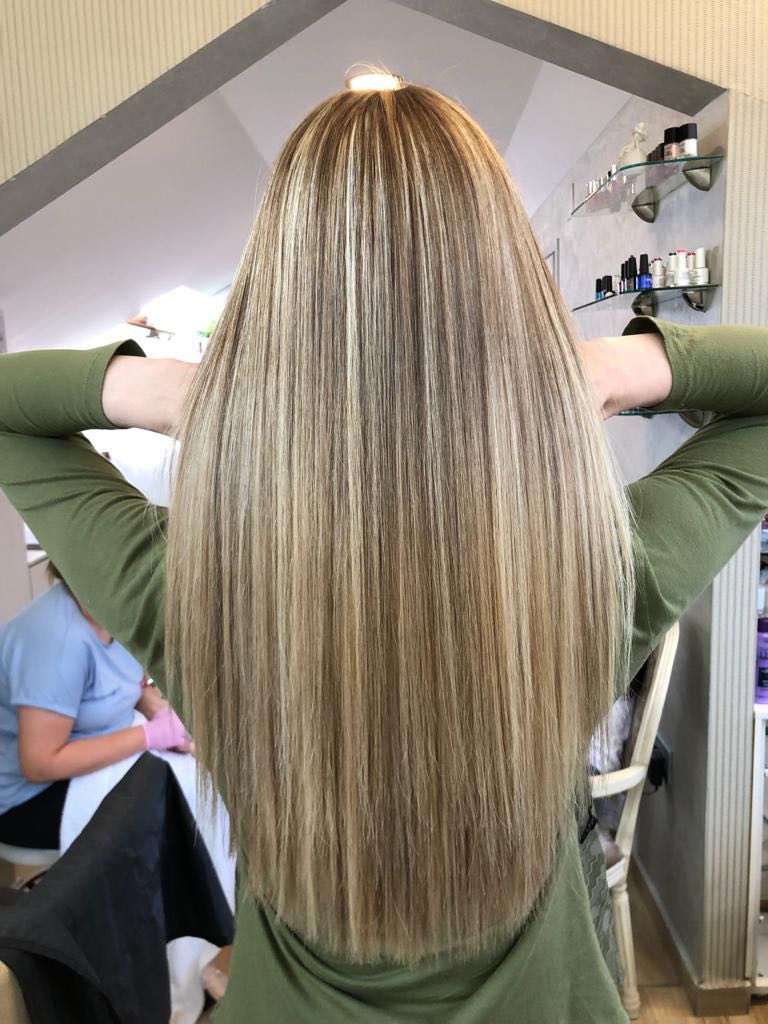 Bibi beauty centar #beograd Pramenovi Pramenovi na foliju u 1 / 2 boje / blanšem + olaplex+ preliv - duga kosa