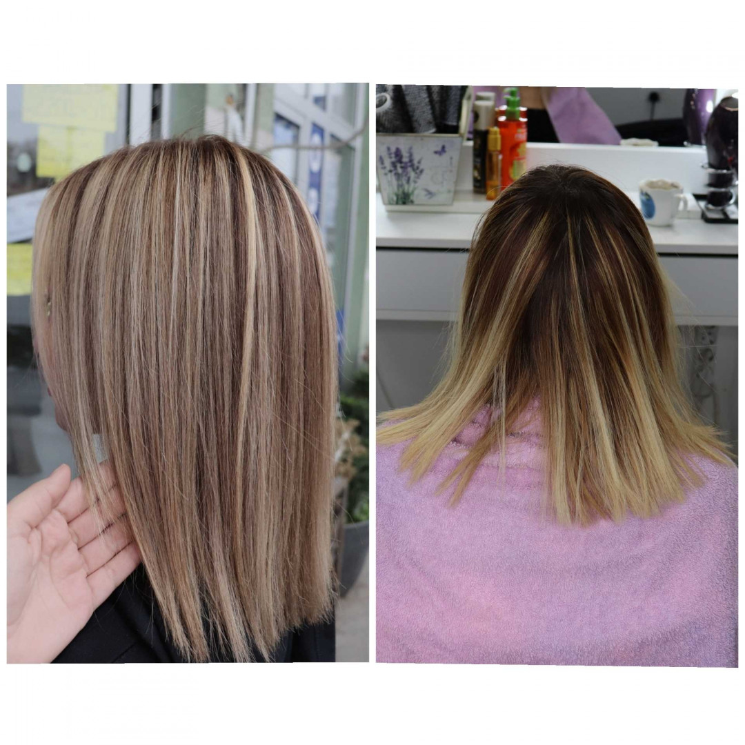 Pramenovi na foliju + preliv + feniranje na ravno / lokne - kosa srednje dužine - M Studio 0303, Novi Sad Pramenovi Frizerski saloni Pramenovi, Novi Sad, Sajmište, Detelinara, Banatić