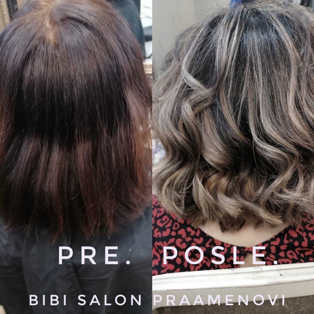 Bibi beauty centar #beograd Pramenovi Pramenovi na foliju u 1 / 2 boje / blanšem + preliv - kosa srednje dužine