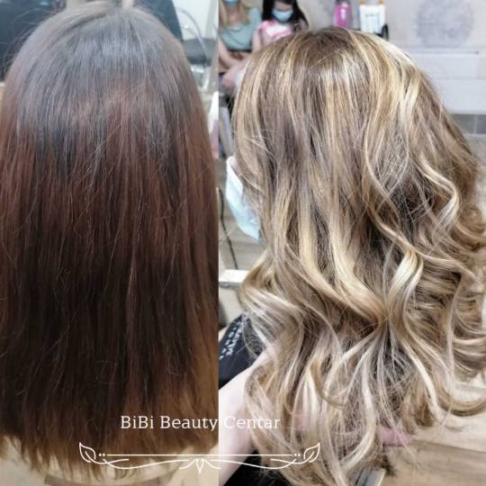 Bibi beauty centar #beograd Pramenovi Pramenovi na foliju u 1 / 2 boje / blanšem + olaplex+ preliv 