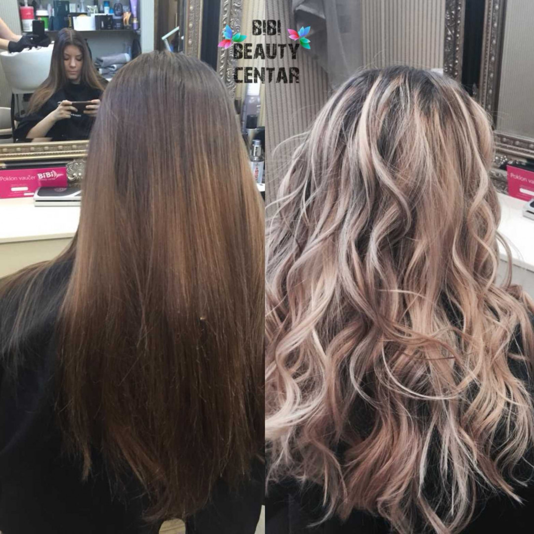 Bibi beauty centar #beograd Pramenovi Pramenovi na foliju u 1 / 2 boje / blanšem + olaplex+ preliv - duga kosa