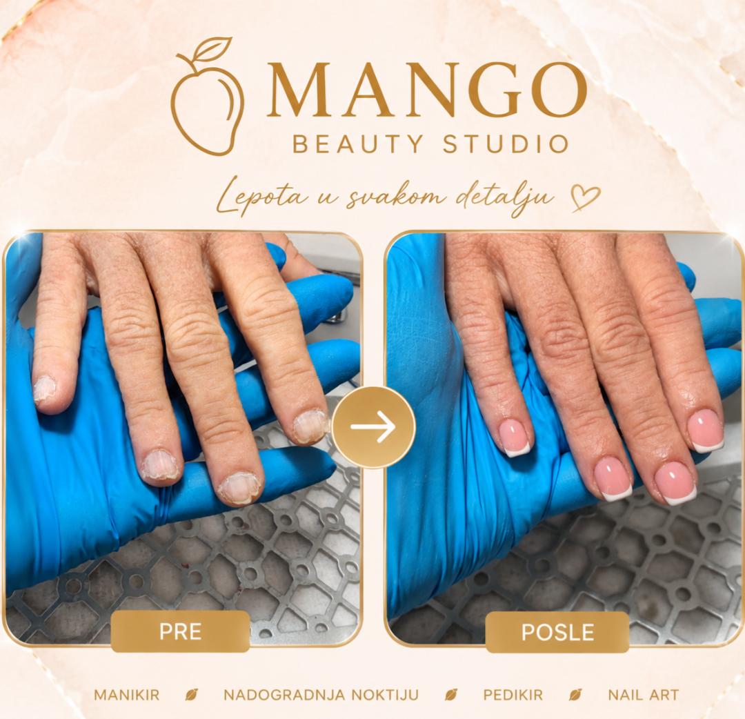 Izlivanje noktiju gelom - S dužina - Mango beauty studio, Novi Sad Izlivanje noktiju Nokti Izlivanje noktiju, Novi Sad, Grbavica, Liman, Adamićevo