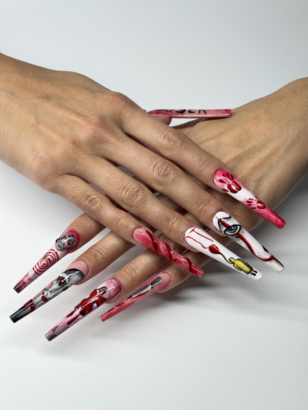 The Maya #beograd Izlivanje noktiju Izlivanje noktiju gelom + nail art - XXL dužina