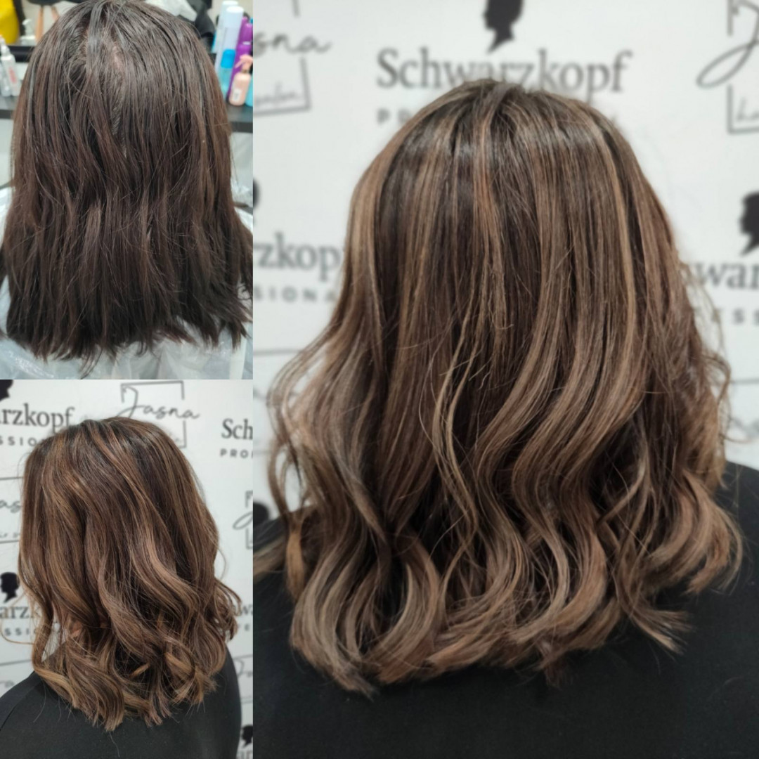Jasna hair salon #beograd Pramenovi Pramenovi na foliju + preliv - kosa srednje dužine
