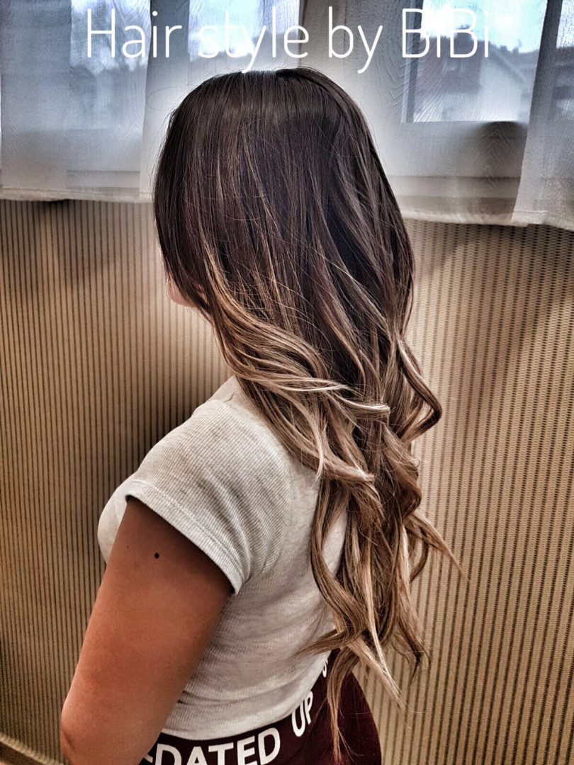 Bibi beauty centar #beograd Pramenovi Pramenovi na foliju u 1 / 2 boje / blanšem + preliv - kosa srednje dužine