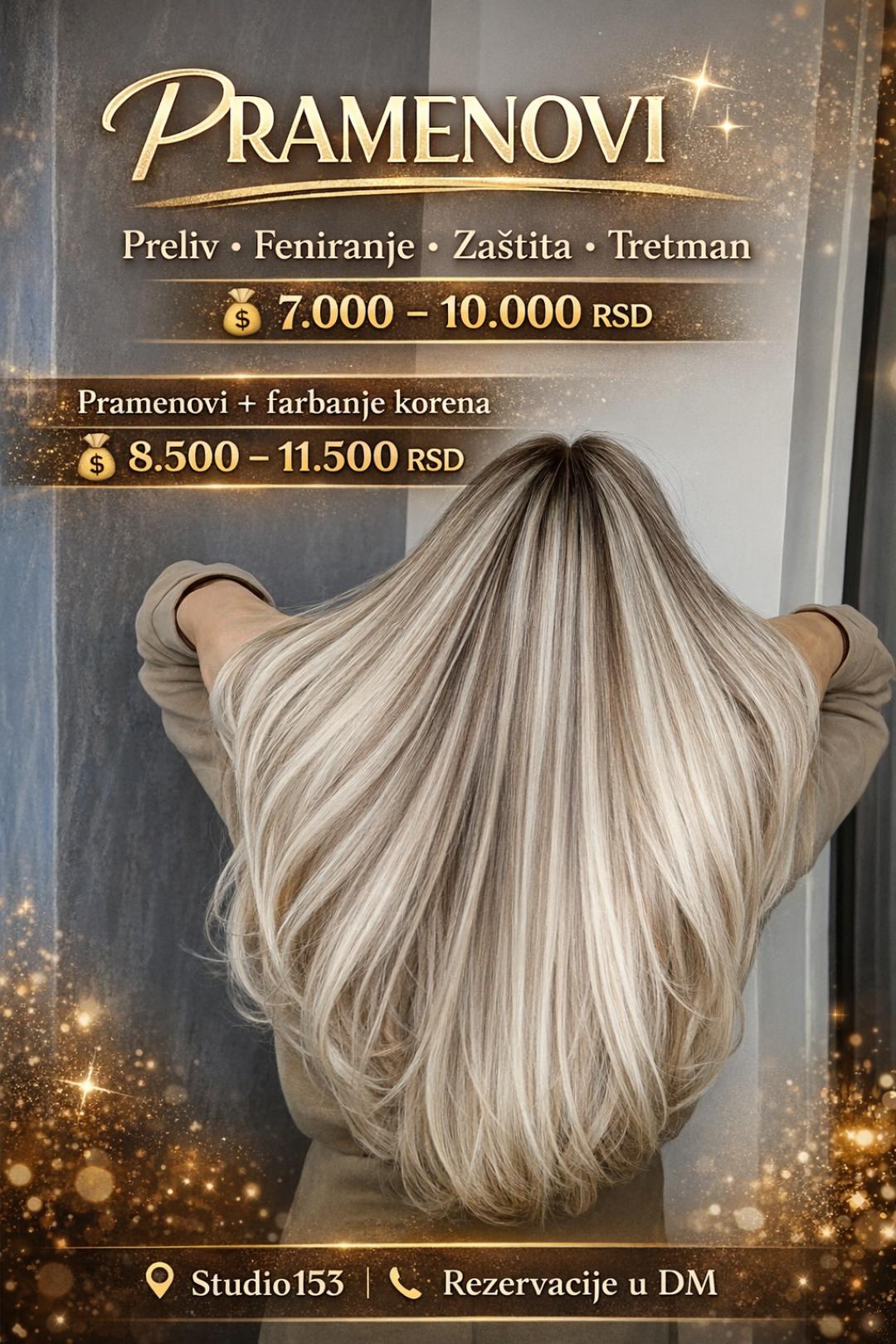 Pramenovi na foliju + farbanje korena+preliv+tretman+zaštita+feniranje- ekstra duga kosa - Studio 153, Beograd Pramenovi Frizerski saloni Pramenovi, Beograd, Novi Beograd Arena