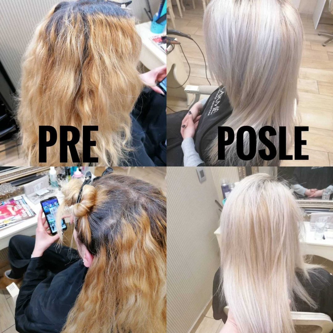 Bibi beauty centar #beograd Pramenovi Pramenovi na foliju u 1 / 2 boje / blanšem + preliv - kosa srednje dužine