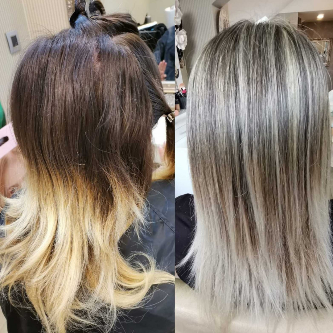 Bibi beauty centar #beograd Pramenovi Pramenovi na foliju u 1 / 2 boje / blanšem + preliv - kosa srednje dužine