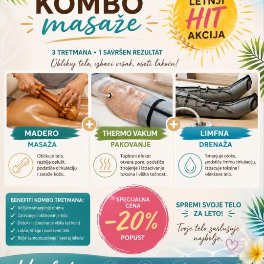 Mina Wellness #subotica Kombo je za vas Hit leta  
Zakazi svoj kombo 
Otopi se zategni podmladi ko