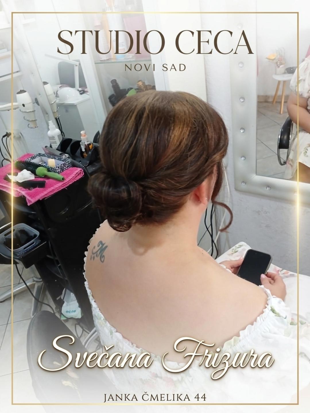 Svečana frizura - duga kosa (podrazumeva dolazak sa cistom kosom) - Studio Ceca, Novi Sad Svečane i frizure za svadbu Frizerski saloni Svečane i frizure za svadbu, Novi Sad, Sajmište, Detelinara, Banatić