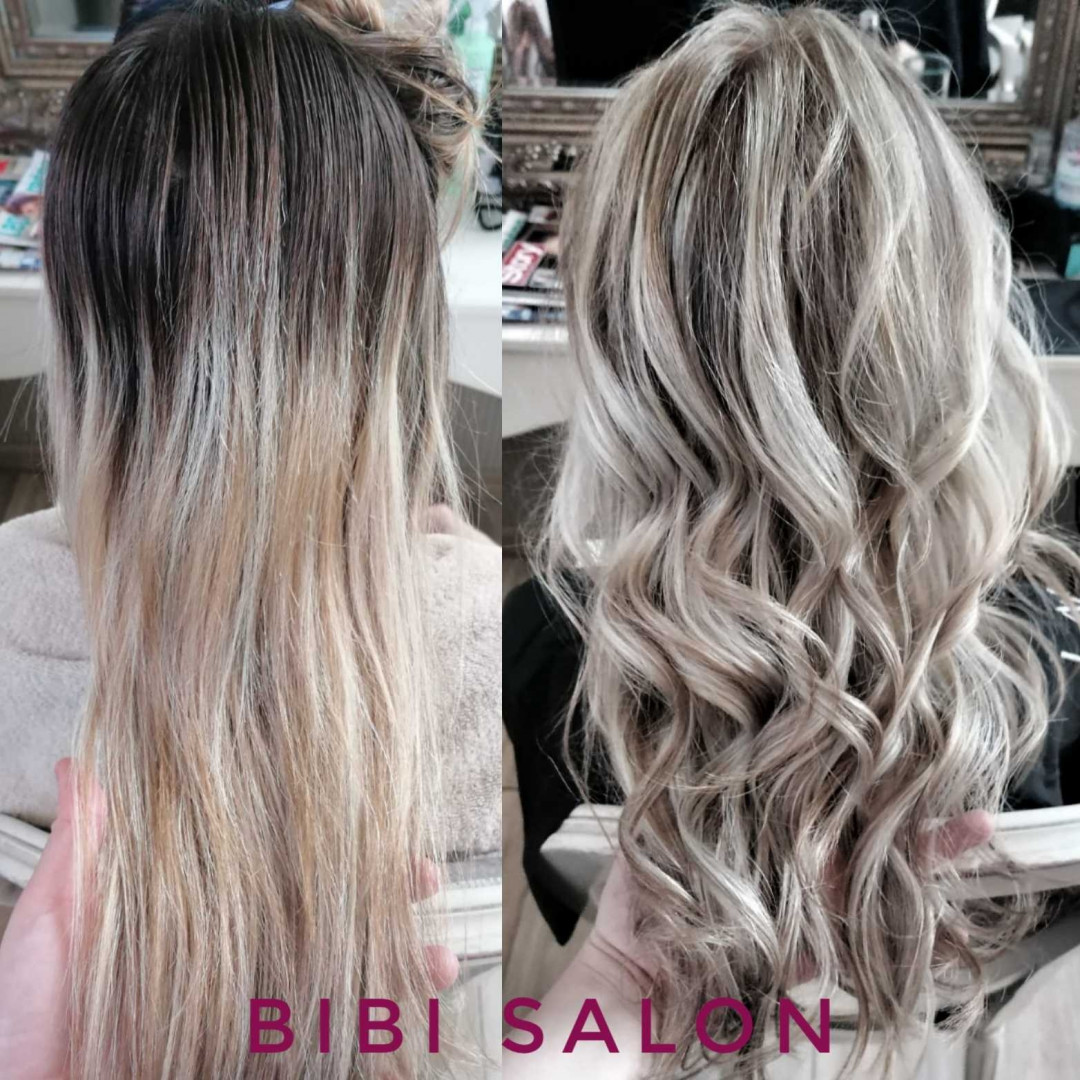 Bibi beauty centar #beograd Pramenovi Pramenovi na foliju u 1 / 2 boje / blanšem + preliv - kosa srednje dužine