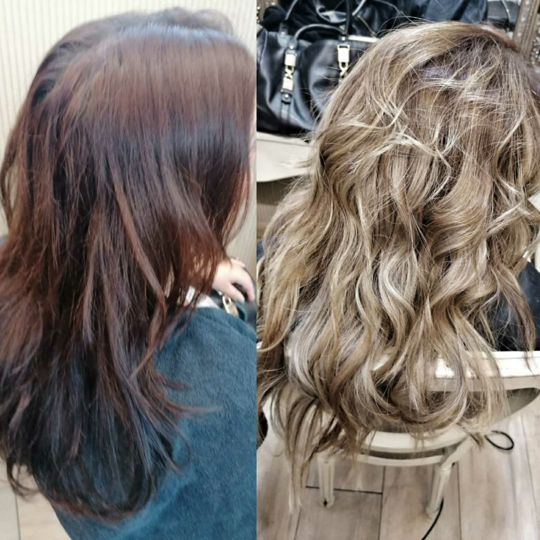 Bibi beauty centar #beograd Pramenovi Pramenovi na foliju u 1 / 2 boje / blanšem + preliv - kosa srednje dužine