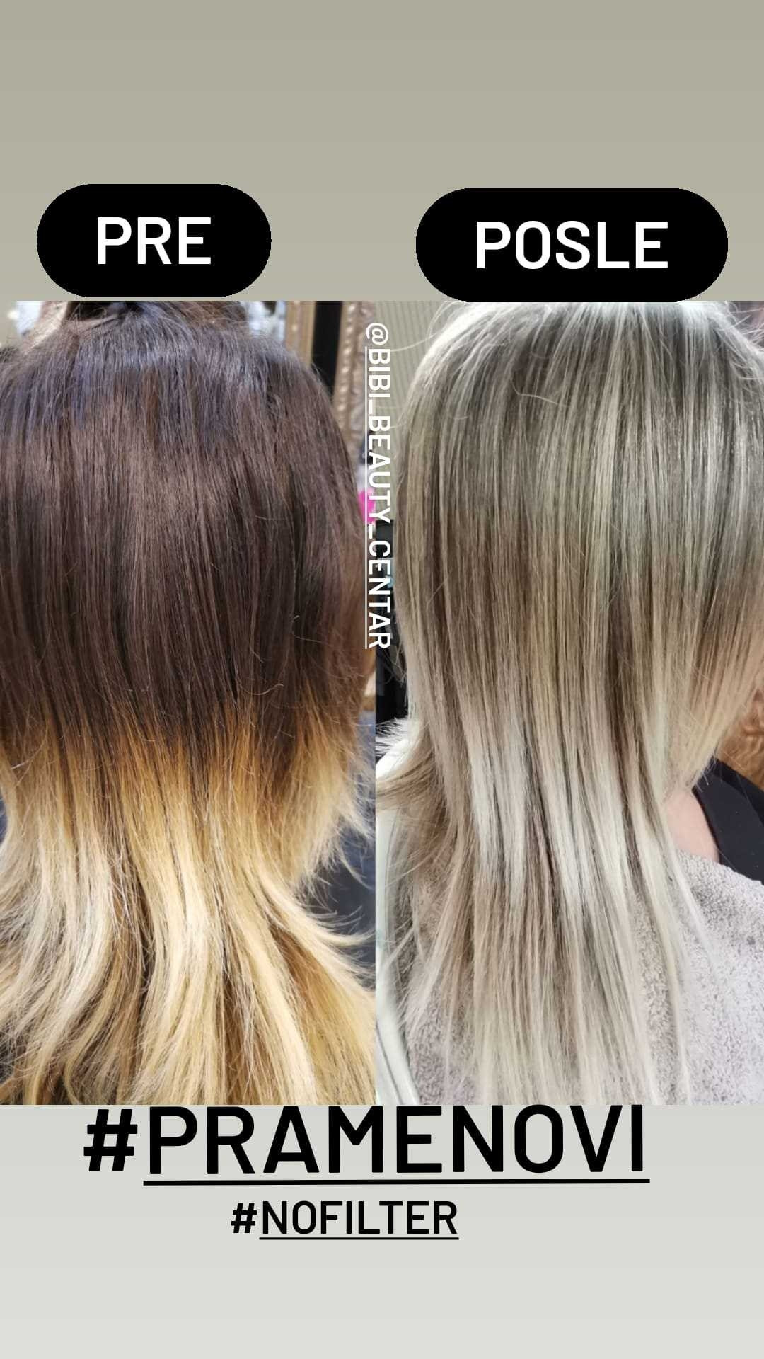 Bibi beauty centar #beograd Pramenovi Pramenovi na foliju u 1 / 2 boje / blanšem + preliv - kosa srednje dužine