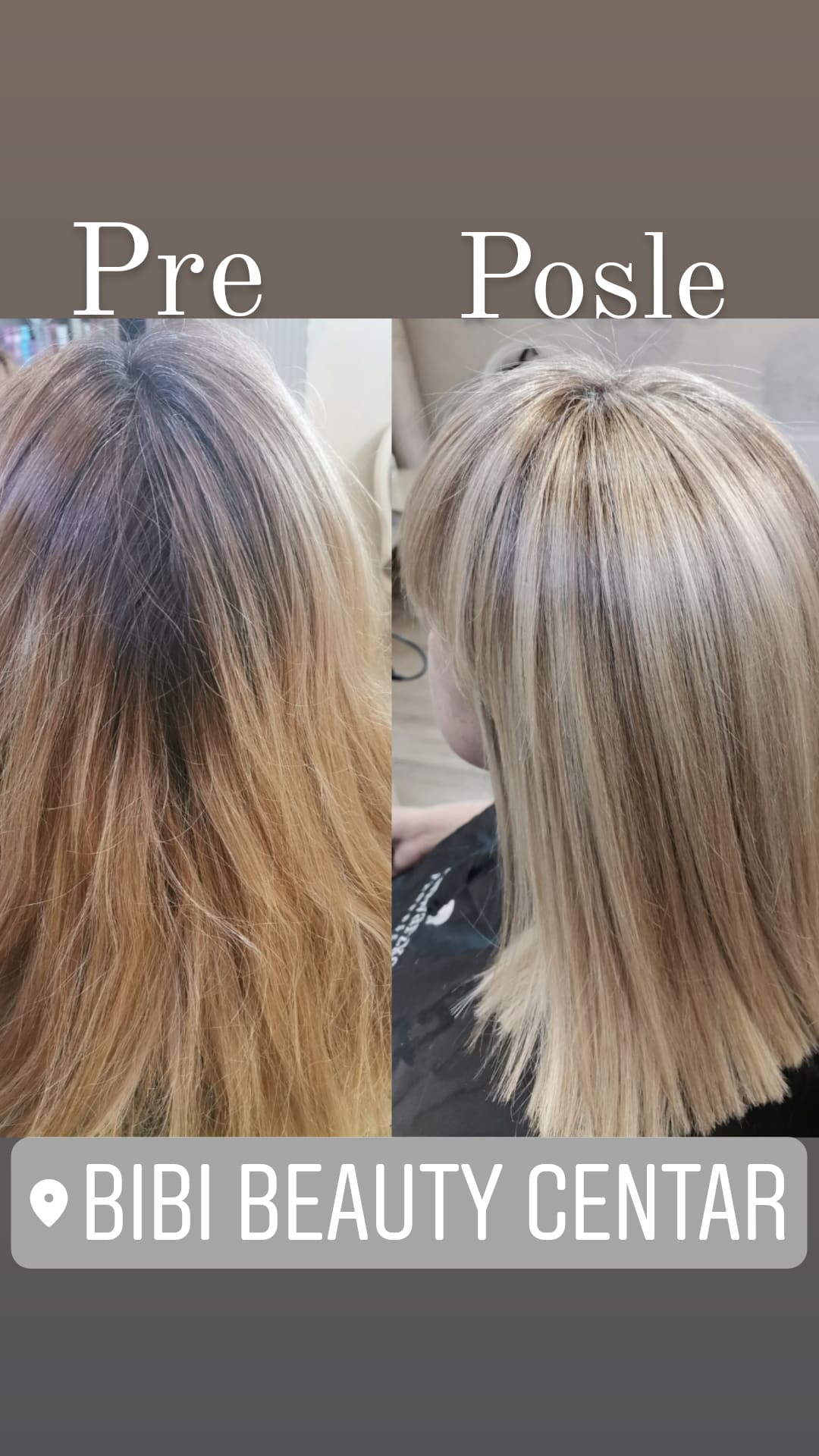 Bibi beauty centar #beograd Pramenovi Pramenovi na foliju u 1 / 2 boje / blanšem + preliv - kosa srednje dužine